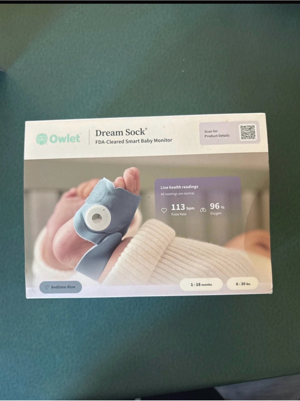 Owlet Dream Sock Smart Baby Monitor - Blue